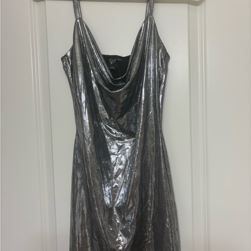 Windsor Gray Sheath Dress Cowl Neck Spaghetti Strap